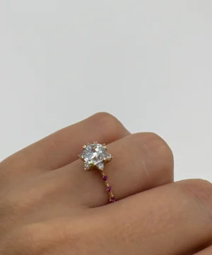 14 AYAR PEMBE TAŞLI LOTUS YÜZÜK 2.44 GR - Görsel 1